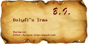 Bolyós Irma névjegykártya